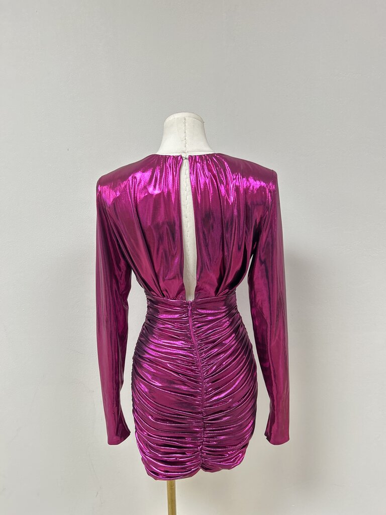 House of CB Pink Metallic Ruched Mini Dress