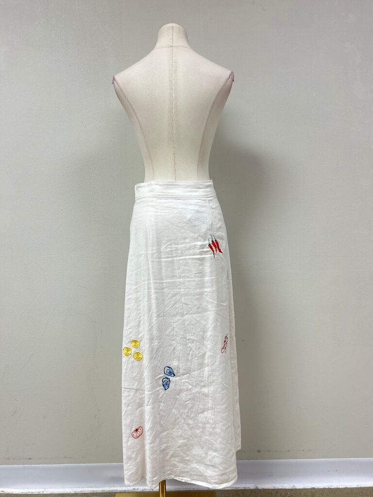 Maeve White Embroidered Maxi Skirt