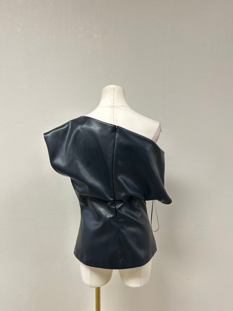 rag & bone Black Faux Leather Off the Shoulder Top