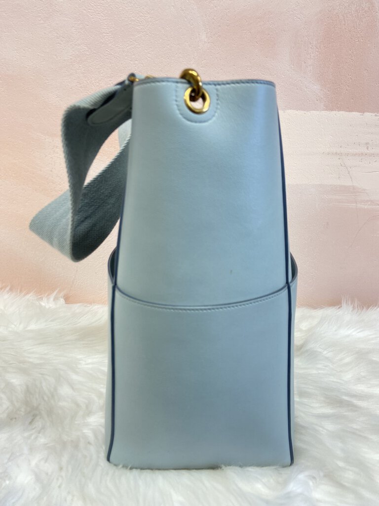 Celine Light Blue Leather Seau Sangle Bucket Bag w/Dust Bag