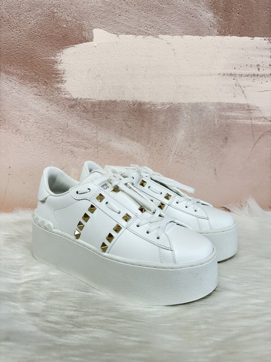 Valentino White Untitiled Platform Rockstud Sneaker
