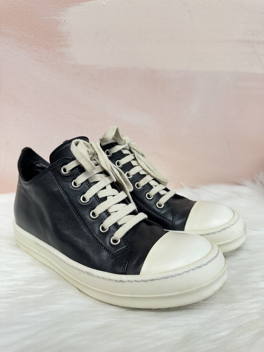 Rick Owens Black and Milk Leather Low Top Sneaker