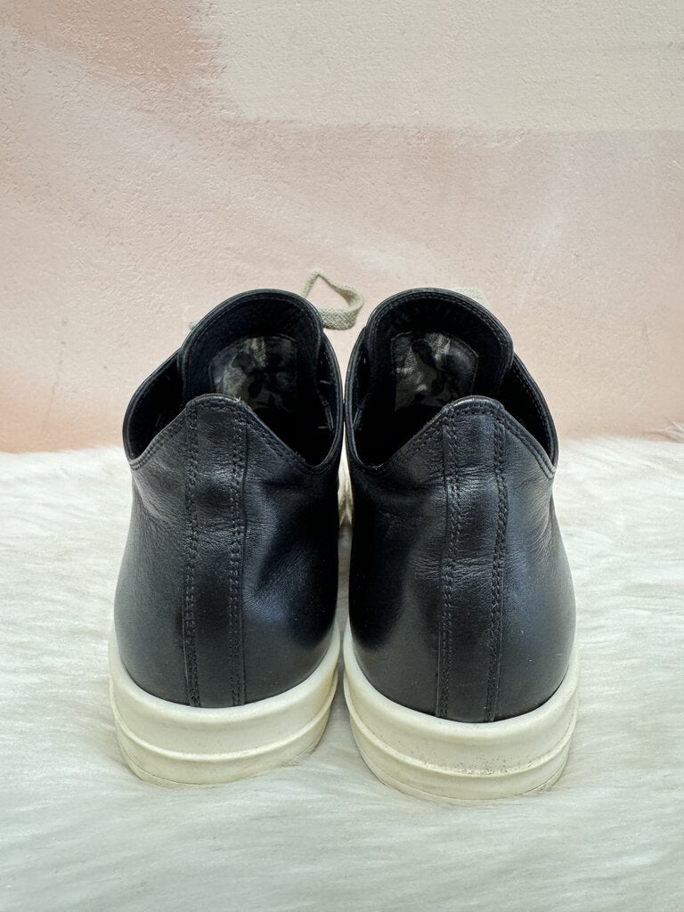 Rick Owens Black and Milk Leather Low Top Sneaker