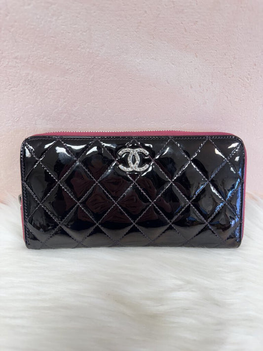 Chanel Patent Leather Quilted Zip-Around Continental Wallet '16-'17