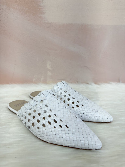Paige White Leather Woven Mule