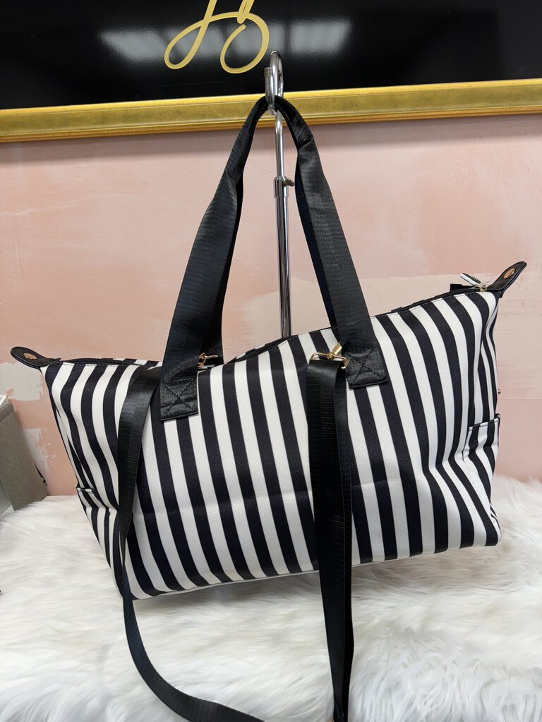 Alice + Olivia Black and White Striped Weekender