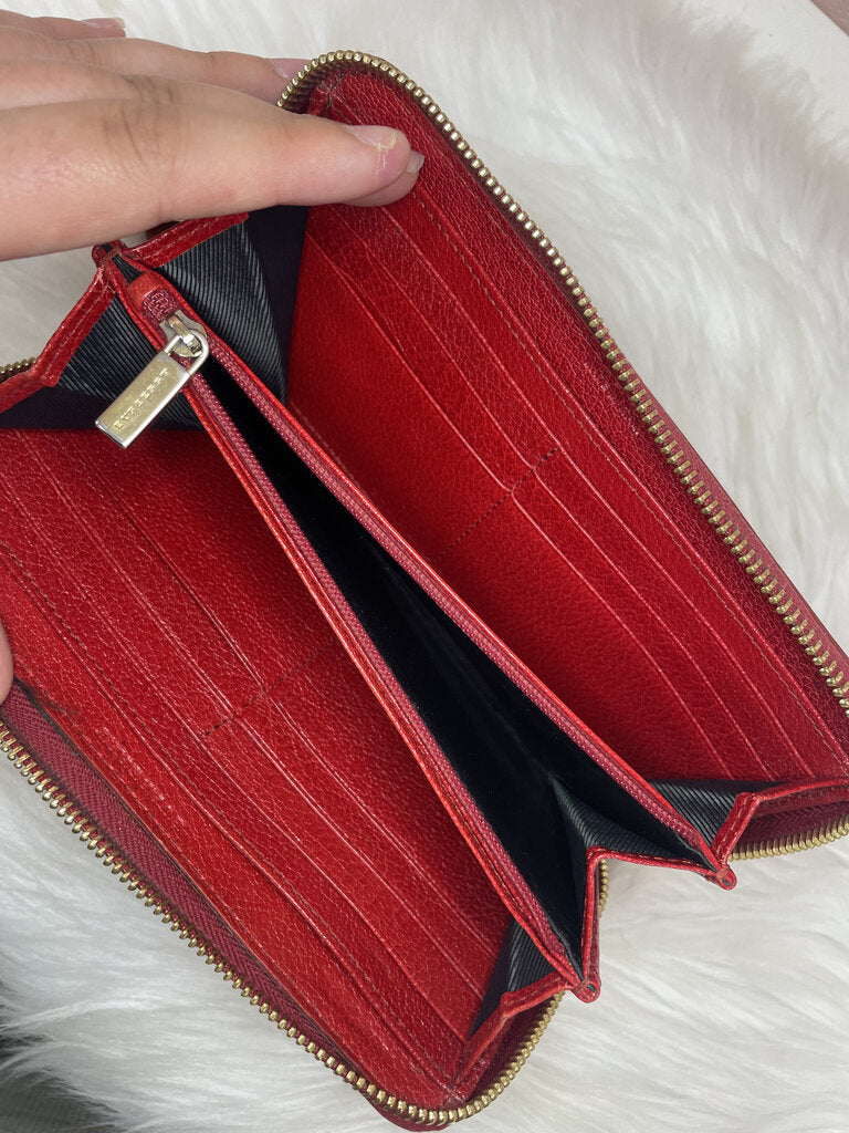 Burberry Red Zip Around Continental Wallet