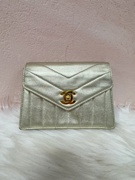 Chanel Gold Lambskin Vintage Trapezoid Mini Flap Bag '80 (As Is Missing Chain Strap)