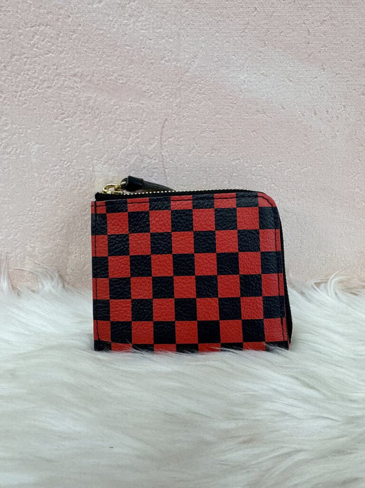 Clare V. Navy and Red Check Coin Wallet