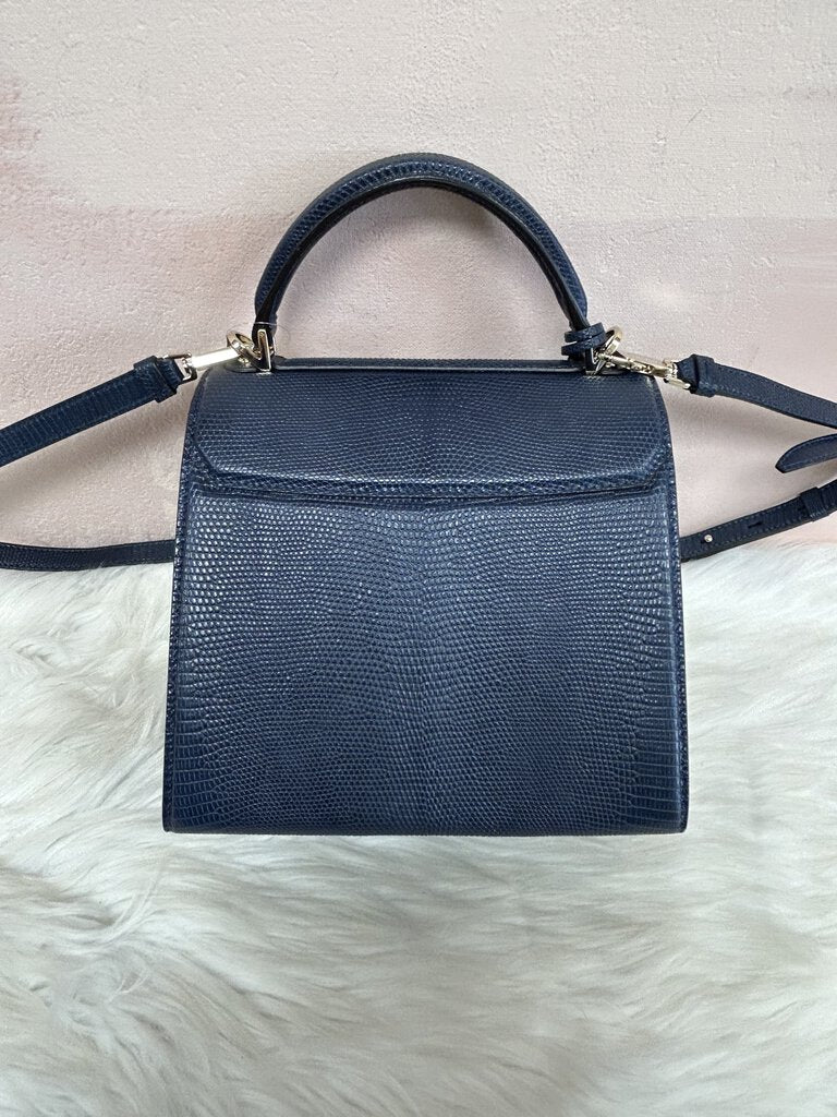 Ferragamo Lizard Boxyz Steel Blue Shoulder Bag