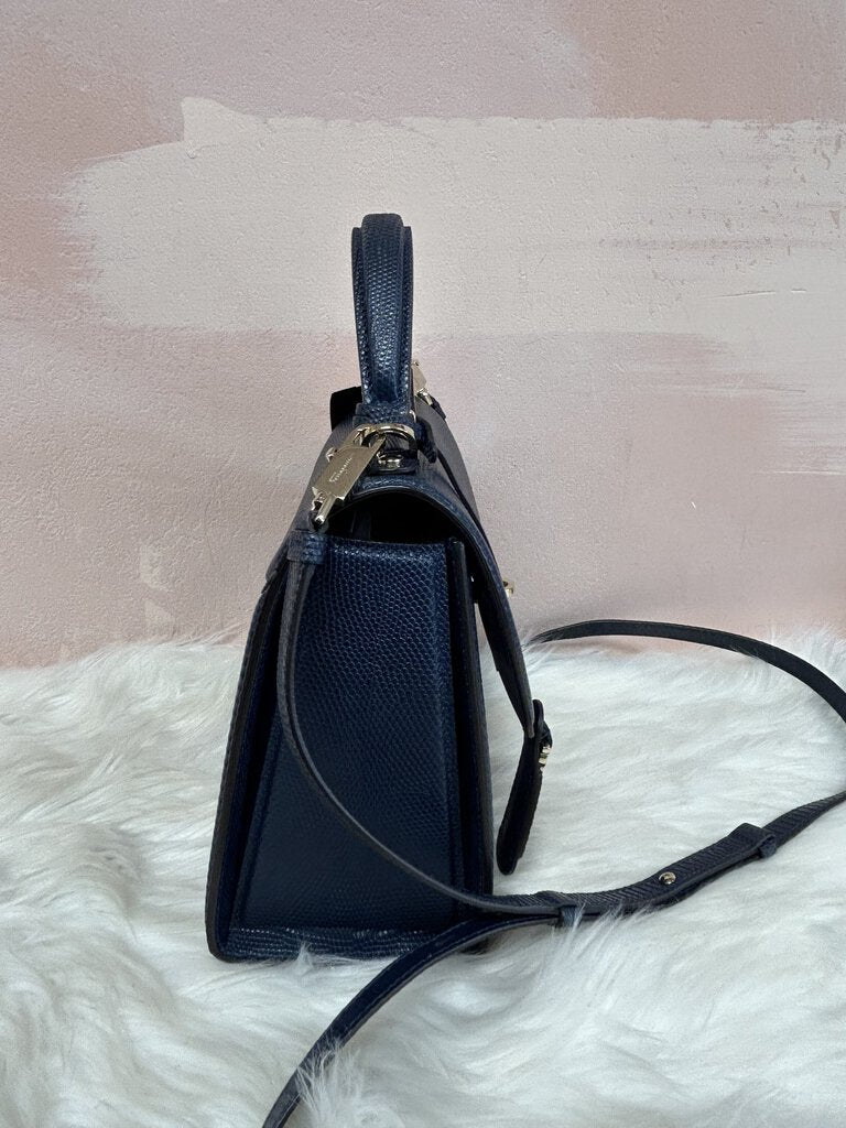 Ferragamo Lizard Boxyz Steel Blue Shoulder Bag