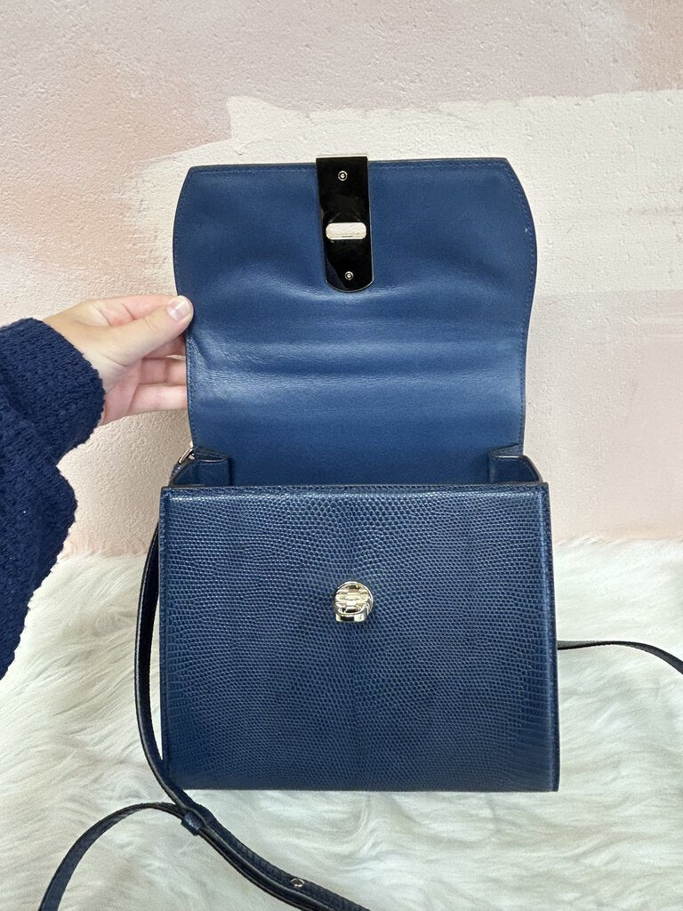 Ferragamo Lizard Boxyz Steel Blue Shoulder Bag