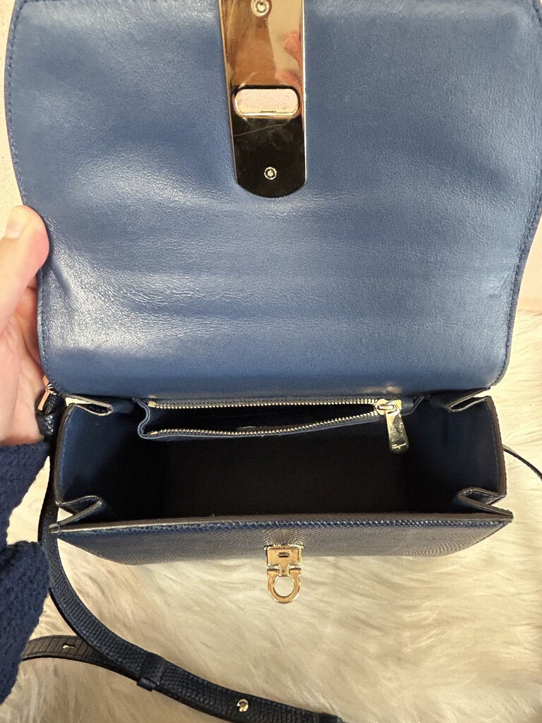 Ferragamo Lizard Boxyz Steel Blue Shoulder Bag