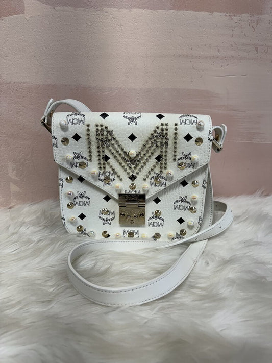 MCM White Embellished Flap Shoulder Bag (As Is)