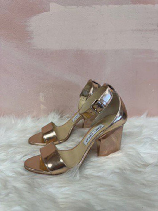 Jimmy Choo Rose Gold Ankle Strap Open Toe Heel