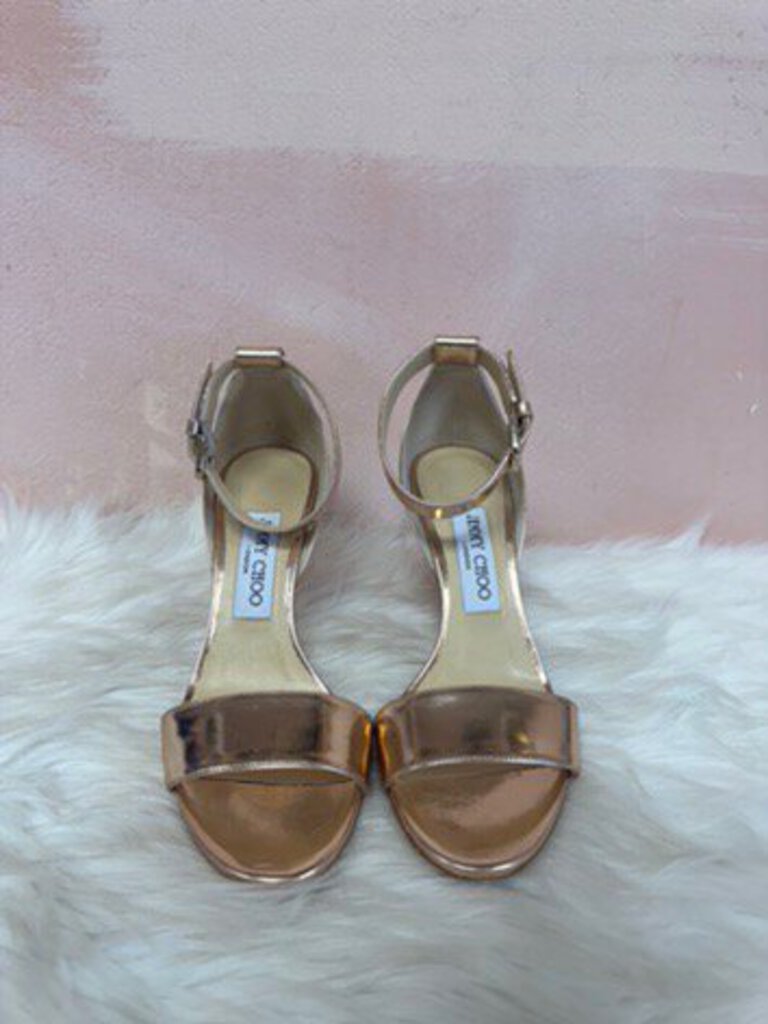 Jimmy Choo Rose Gold Ankle Strap Open Toe Heel