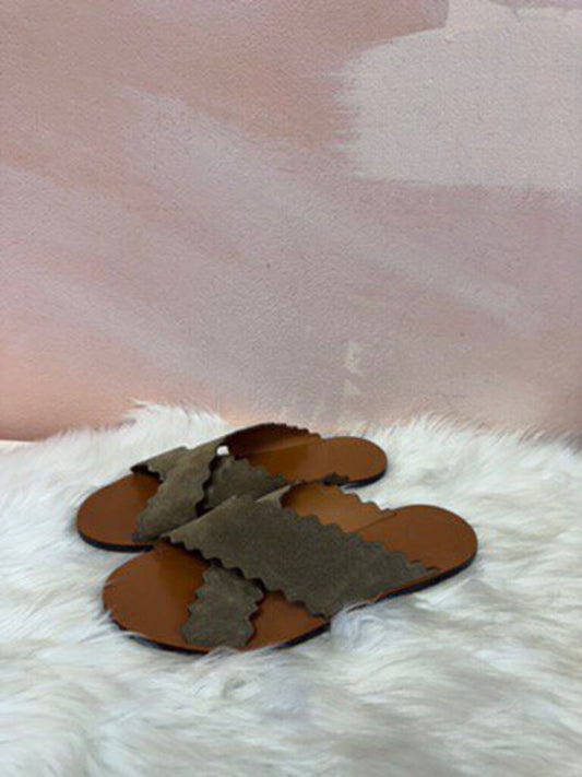 Chloe Taupe Suede Scallop Sandal