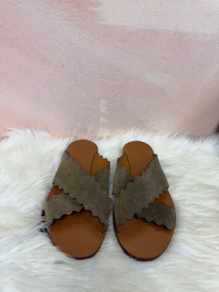 Chloe Taupe Suede Scallop Sandal