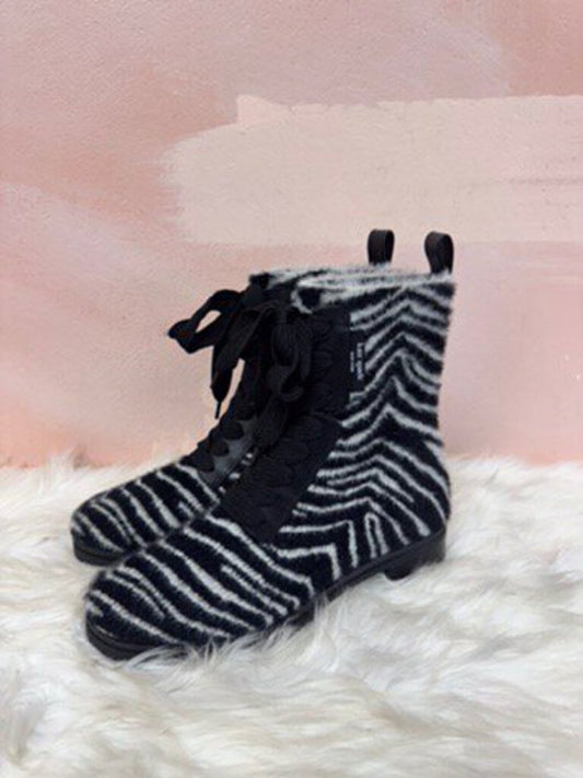 Kate Spade Zebra Lace Up Lug Boot NWT