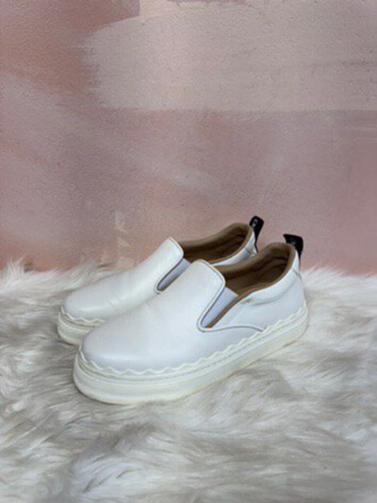 Chloe White Leather Pull On Sneaker