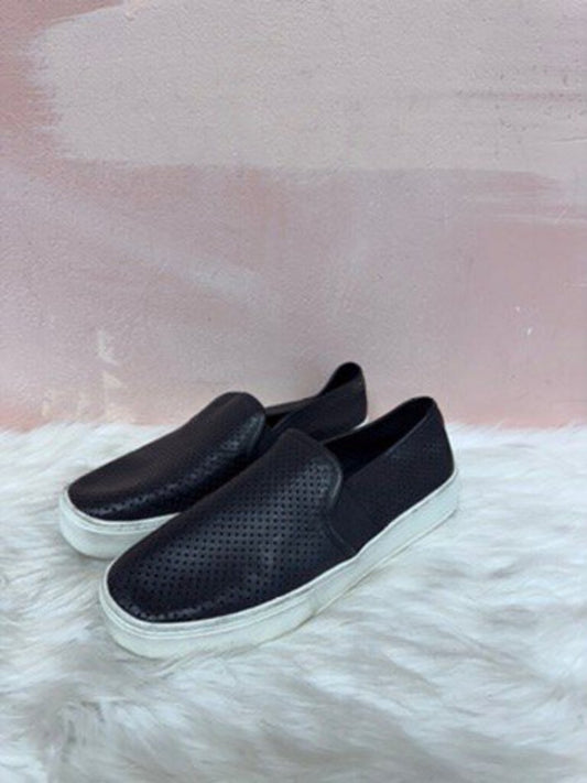 Vince Black Leather Perforated Slip On Sneaker