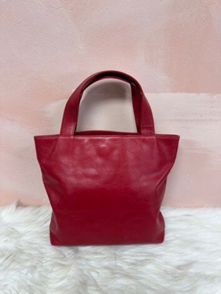 Chanel Red Vintage Leather Debossed Logo Tote '97-99