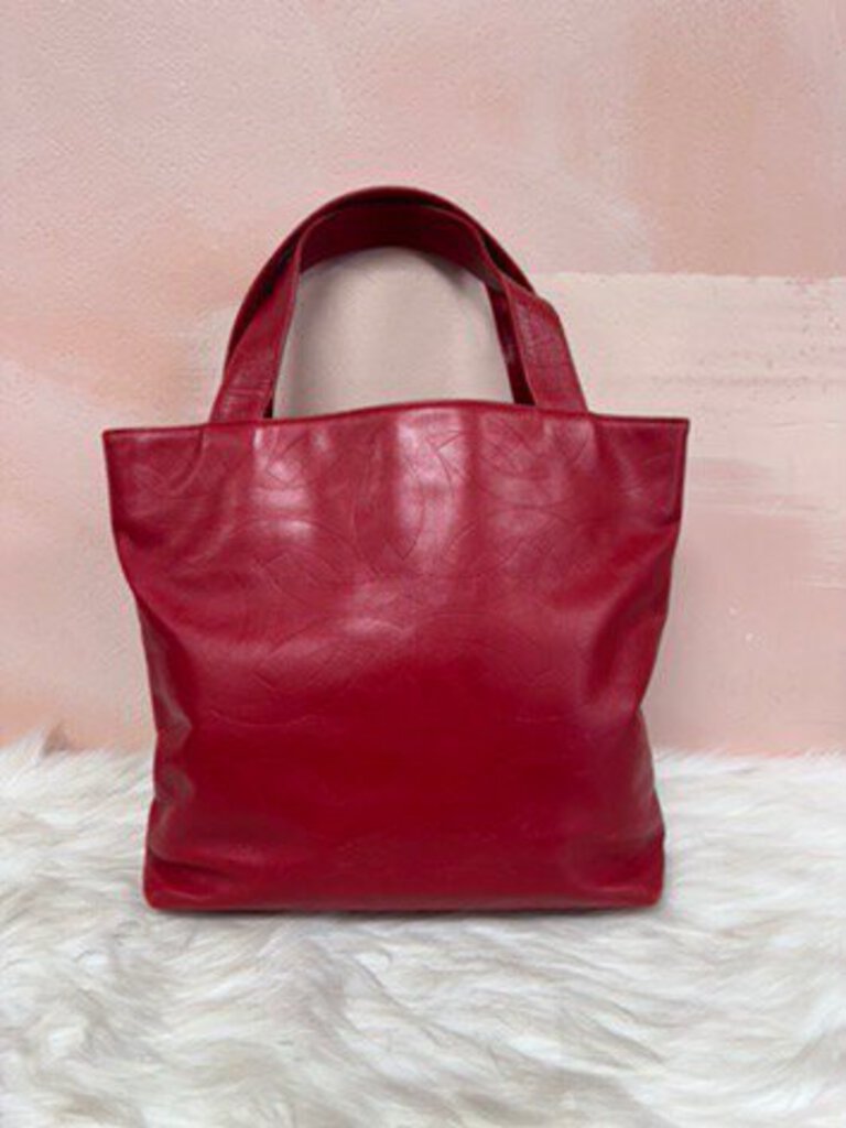 Chanel Red Vintage Leather Debossed Logo Tote '97-99