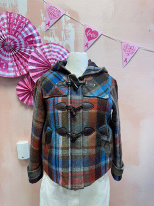 Veronica Beard Brown Plaid Cropped Toggle Coat