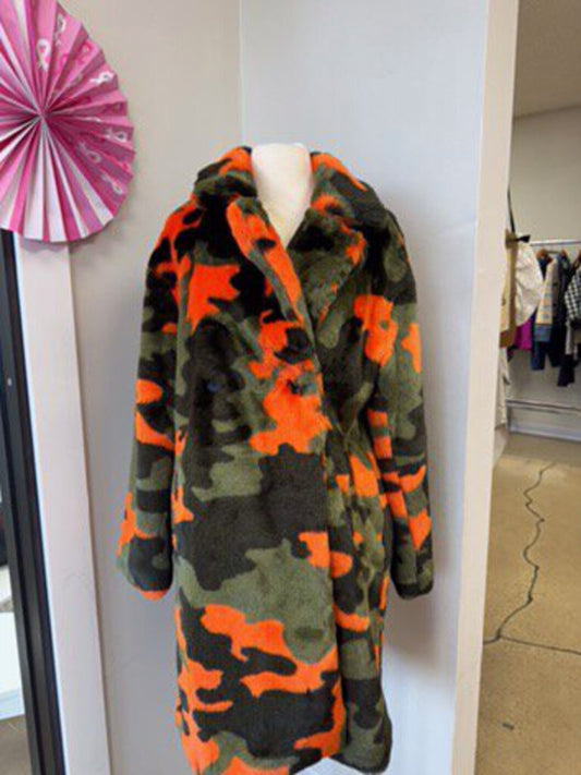 Apparis Orange Camo Faux Fur Overcoat