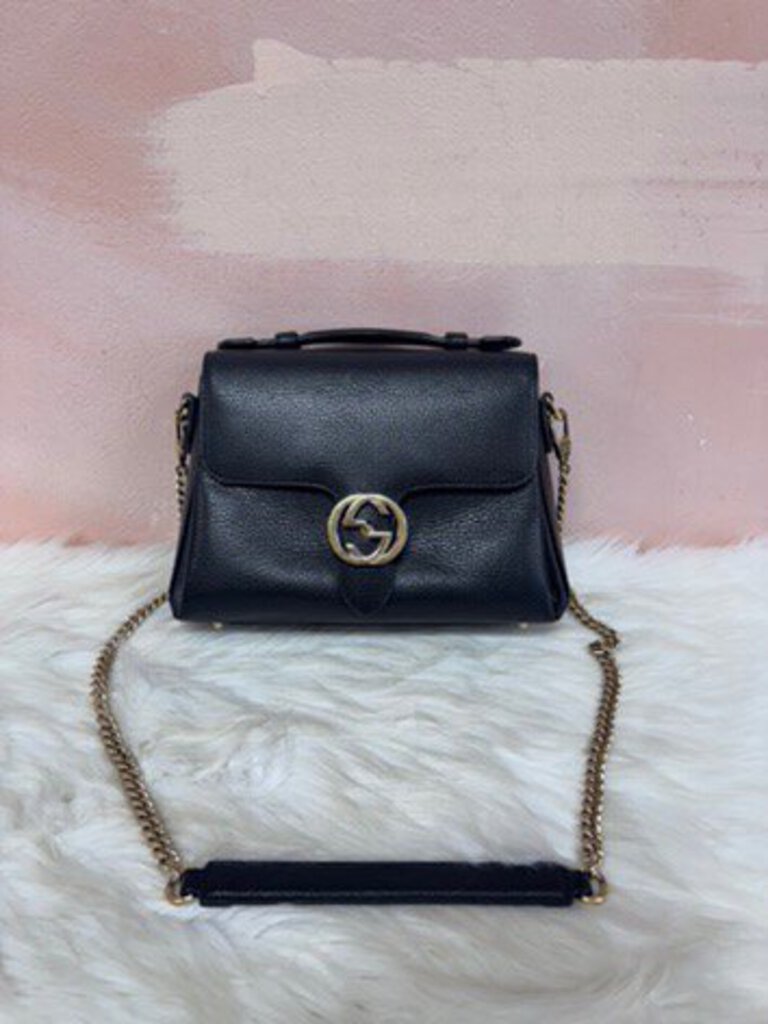 Gucci Black Leather Interlocking Top Handle Shoulder Bag