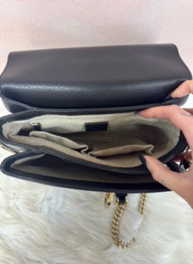 Gucci Black Leather Interlocking Top Handle Shoulder Bag