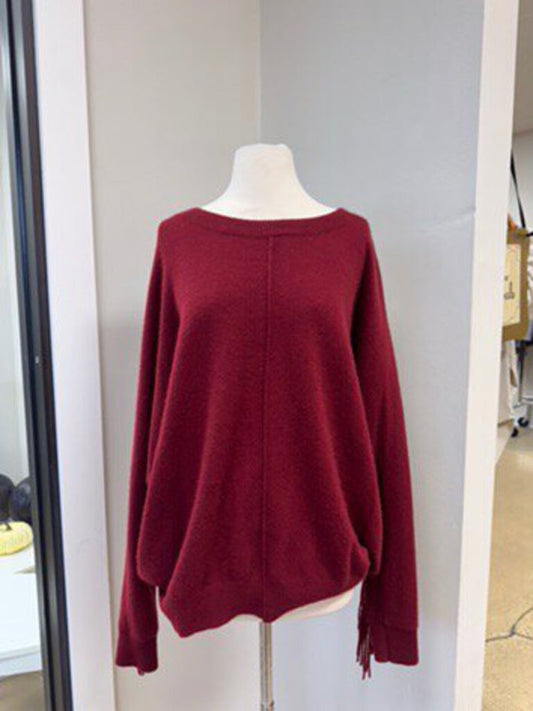 Minnie Rose Maroon Cashmere Fringe Sweater