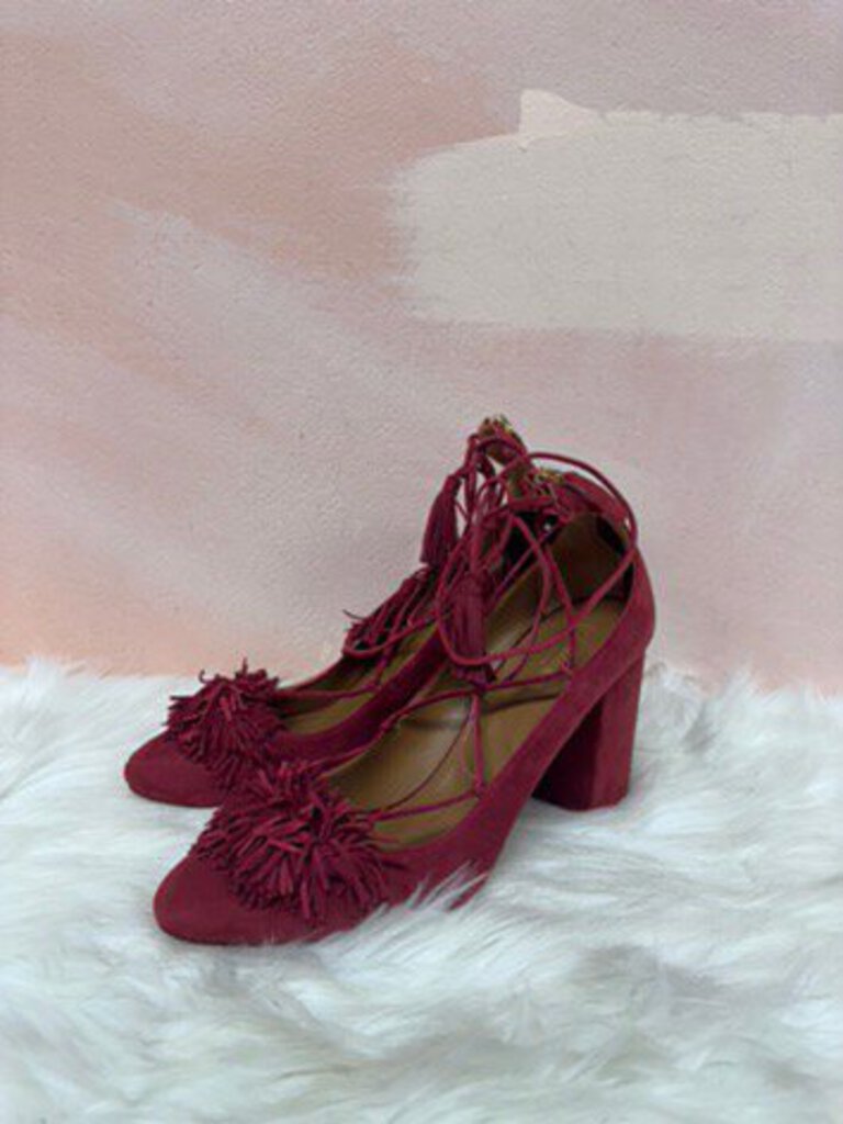 Aquazzura Maroon Suede Block Heel Pump