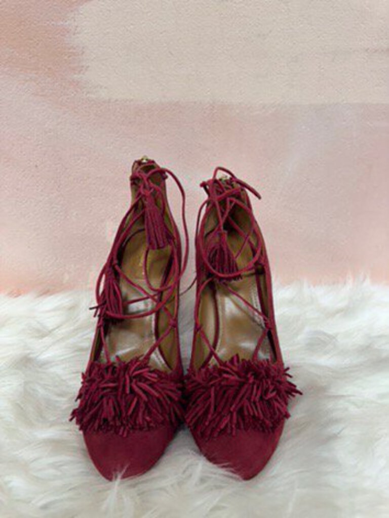 Aquazzura Maroon Suede Block Heel Pump