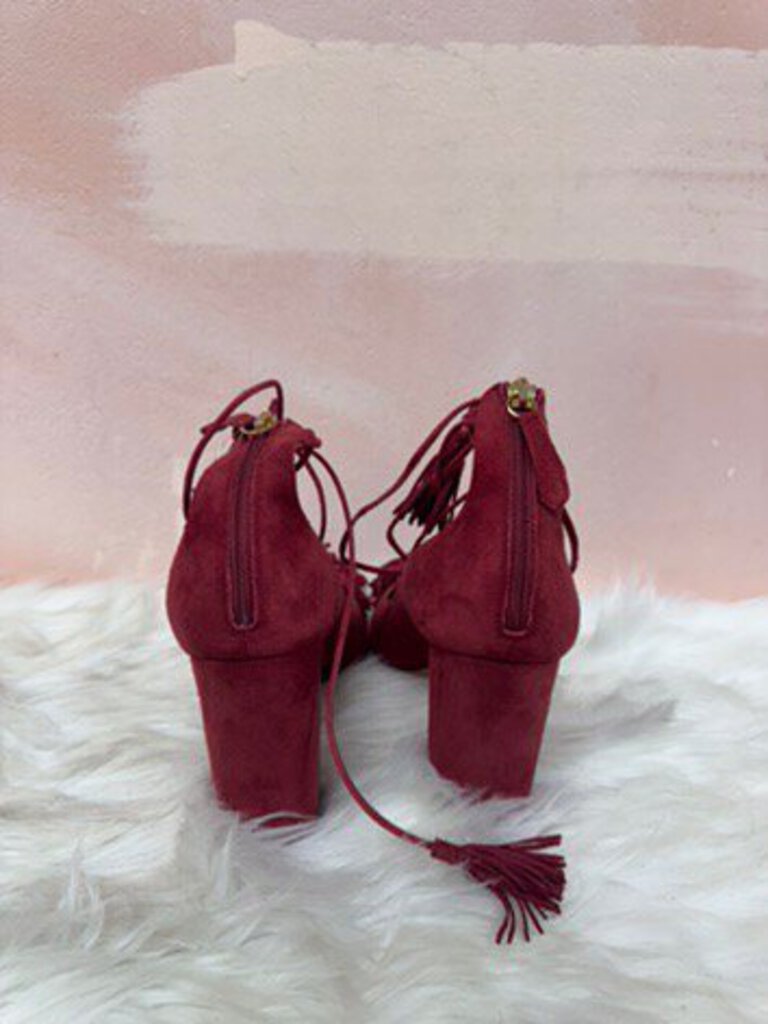 Aquazzura Maroon Suede Block Heel Pump