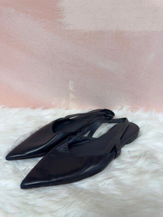 Brunello Cucinelli Black Leather Slingback Flat