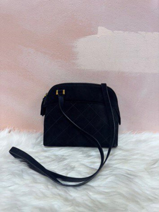 Ferragamo Black Velvet Quilted Vintage Shoulder Bag (As Is)