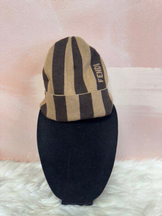 Fendi Brown Striped Logo Beanie