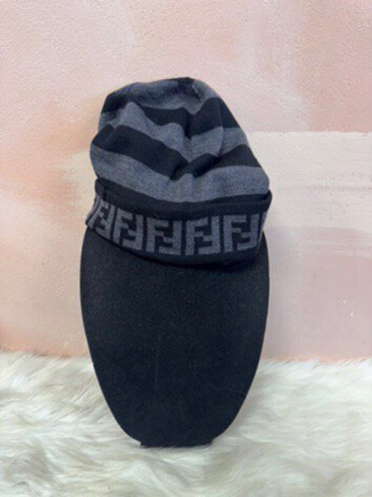 Fendi Grey Striped Logo Beanie