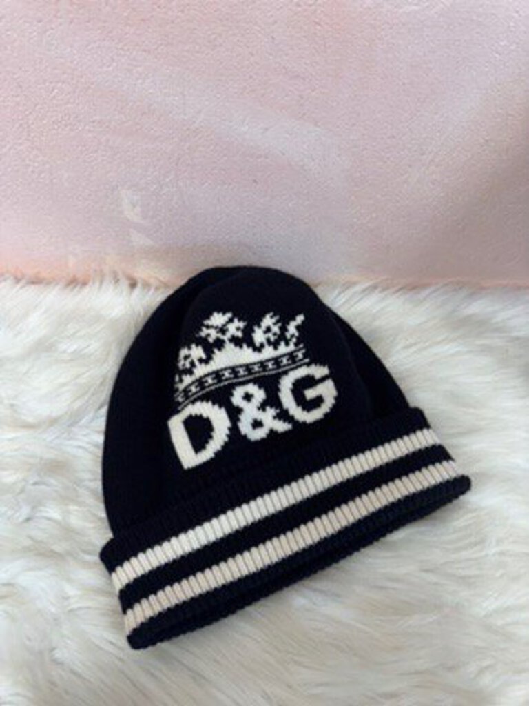Dolce &Gabbana Black/White Cashmere Logo Knit Beanie