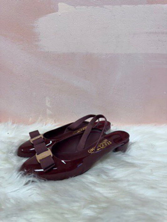 Ferragamo Maroon Patent Bow Accent Slingback