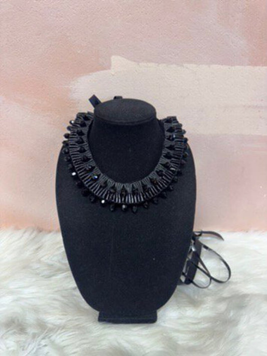 Donna Karan Black Embellished Collar Necklace