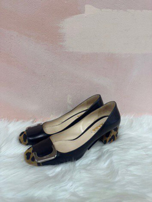 Prada Black Buckle Pony Hair Block Heel