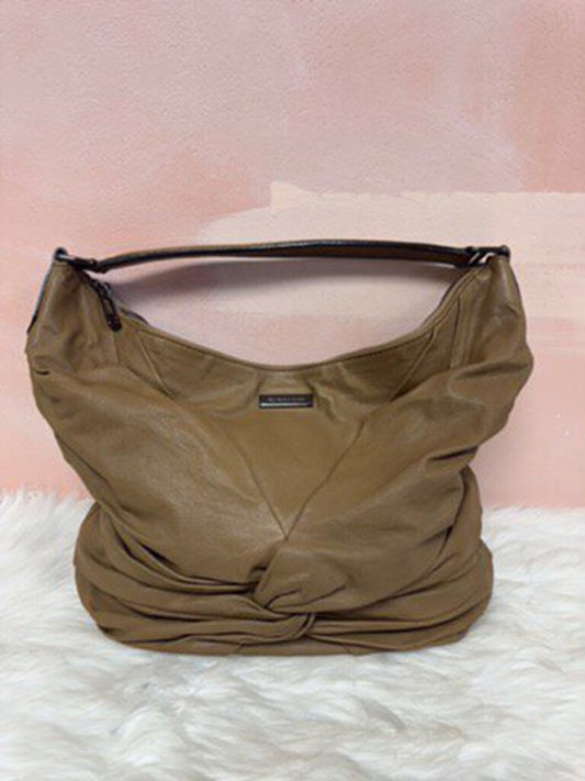 Burberry Camel Leather Ruched Knot Hobo Bag