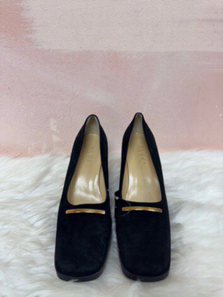 Gucci Black Suede Block Heel Pump