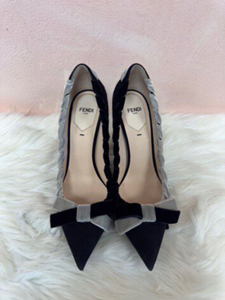 Fendi Black and Grey Velvet Pump (As Is)