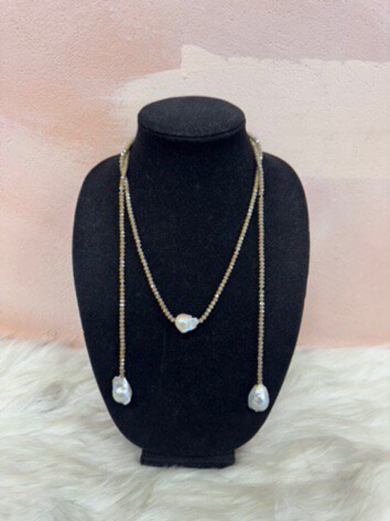 Lariat Crystal and Pearl Necklace