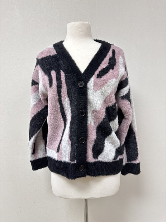 Anthropologie Pink Multi Fuzzy Cardigan