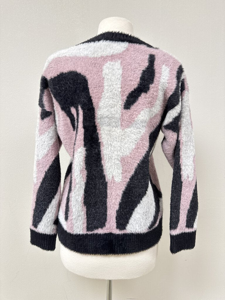 Anthropologie Pink Multi Fuzzy Cardigan