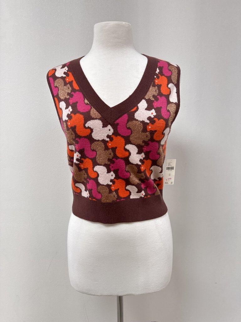 Maeve Brown Squirrel Print Vest NWT